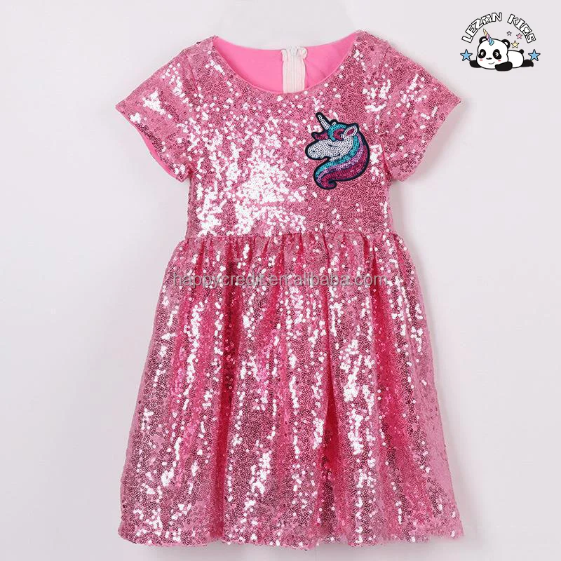 LEZONKIDS - OEM Customizable Fashion Customized Children Clothing Girls Sparkle Sequin Unicorn Dress for Kids Girls Sequin Dress